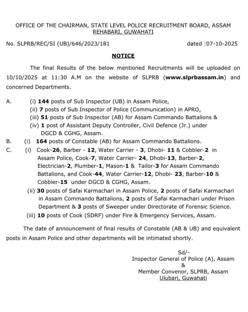 Assam Police Result 2025: Final SI & Constable List Out Soon